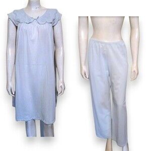 Vtg Shadowline Opacitrique Gown & Pant Set-Small-Cap Sleeve-Ruffle Collar-1980s